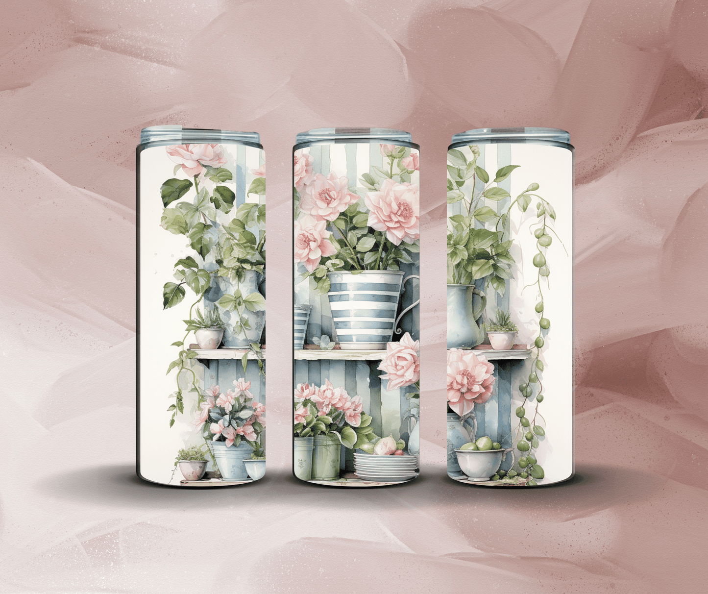 20oz Pink Flowers on a Shelf