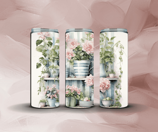 20oz Pink Flowers on a Shelf