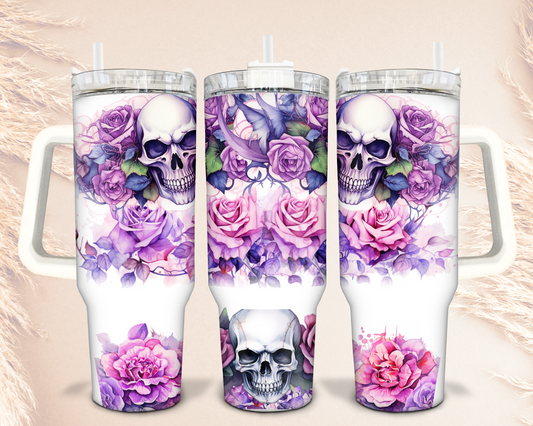 40oz Purple Flowers & Skulls