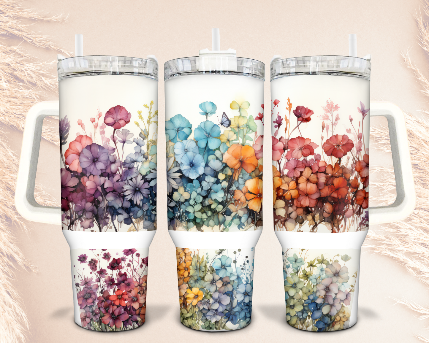 40oz Watercolor Rainbow Wildflowers